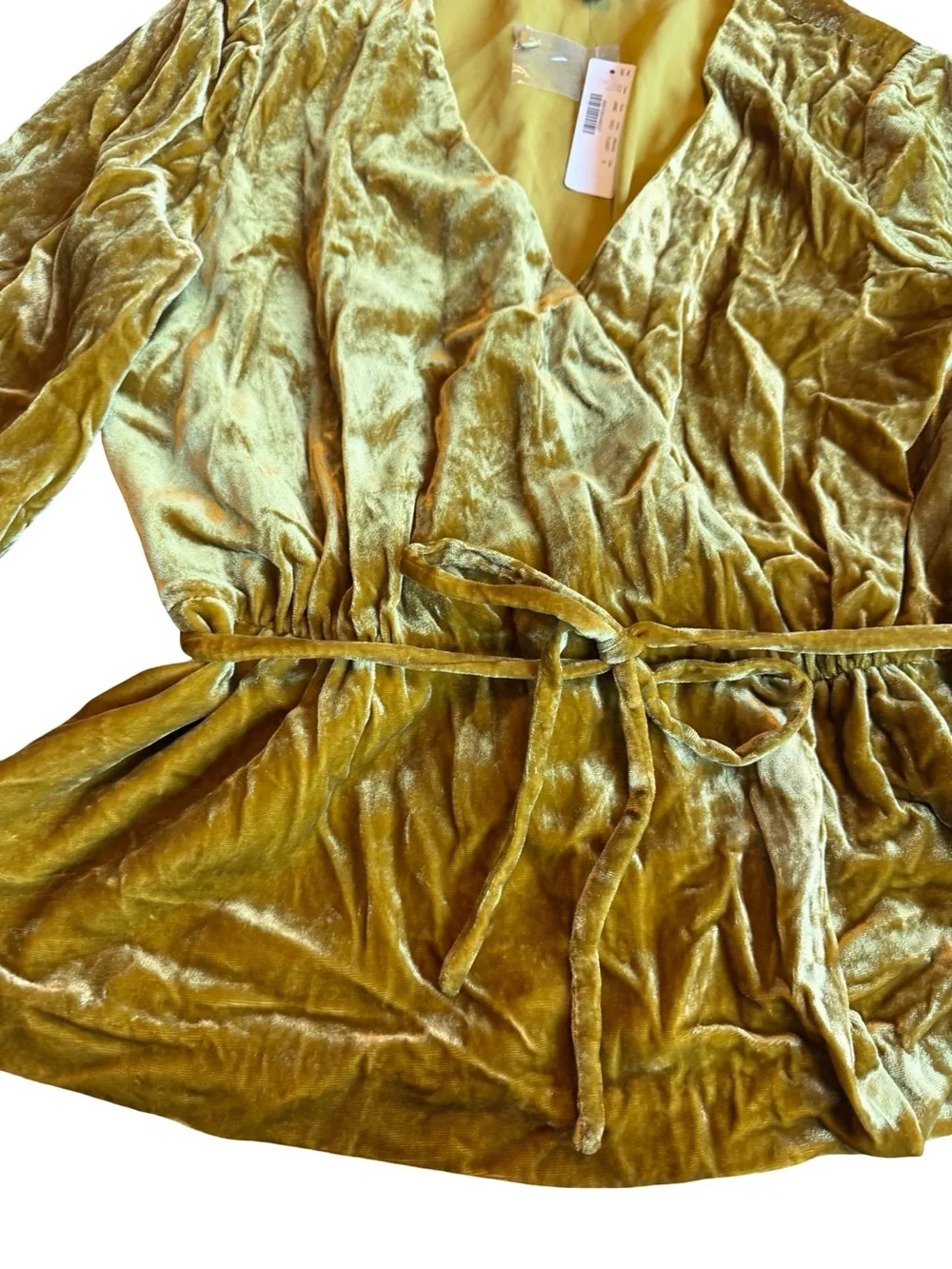 J. Crew Faux Wrap Shirt Top Blouse Mustard Yellow Velvet Long Sleeve Size 8 NWT